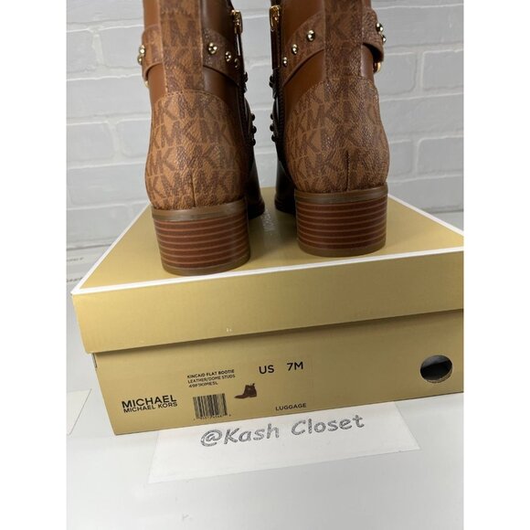 Michael Kors boots kincaid ankle boot leather studded logo boot luggage Size 7.5 - Picture 7 of 12
